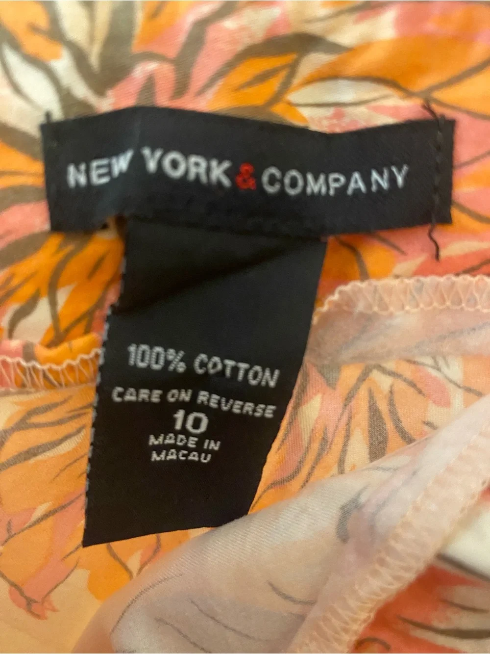New York & Company Peach Floral A-Line Skirt with Coral and Orange Blooms